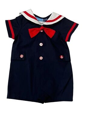 NWT Goodlad Baby Sailor Romper 6 Months Navy Red White Nautical Snap Bottom USA